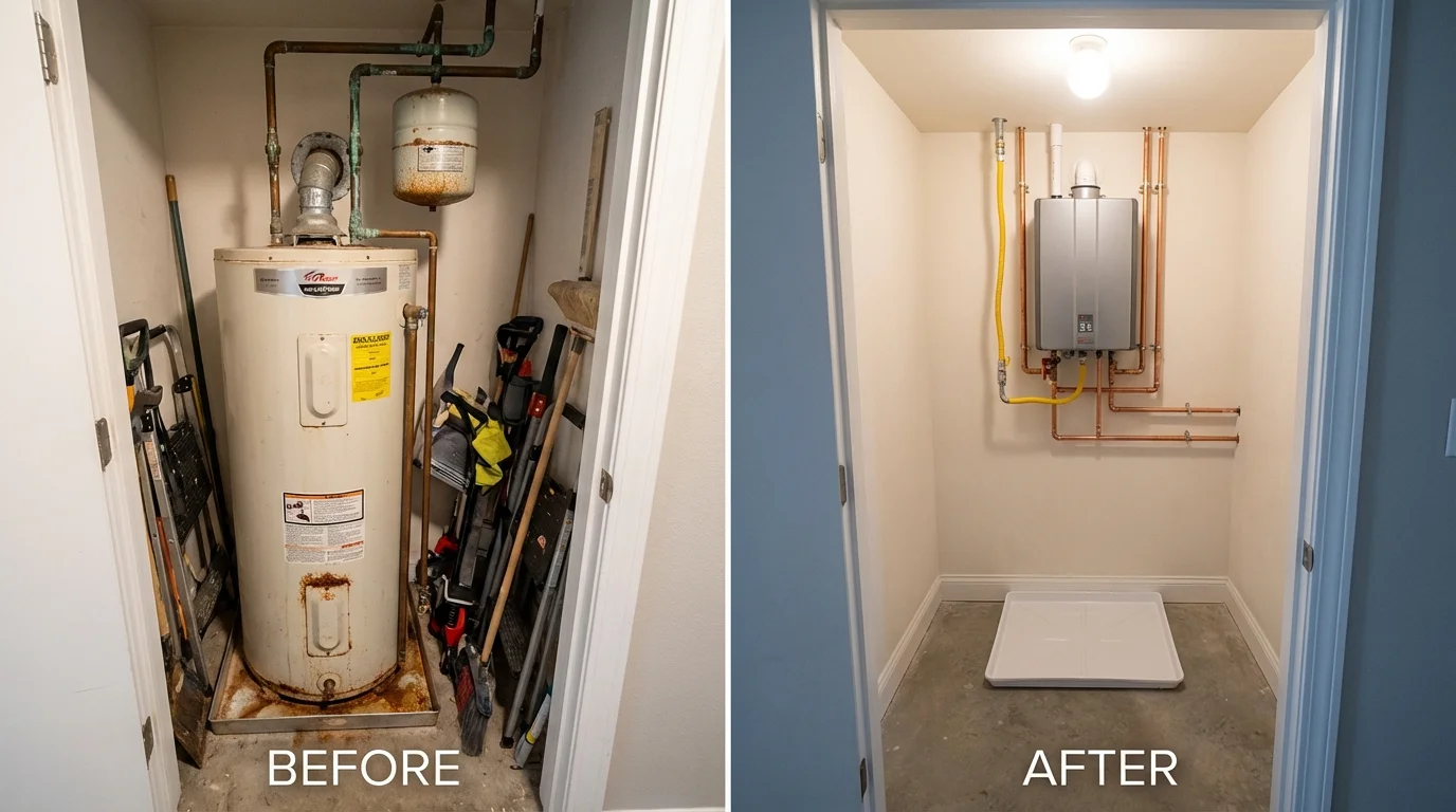 Tank water heater versus wall-mounted tankless unit comparison for Pineville, LA homeowners