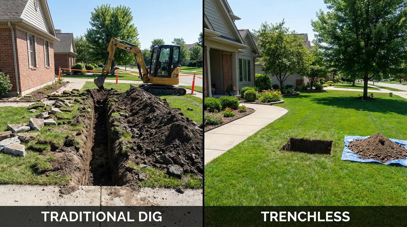 Trenchless sewer repair with minimal yard damage versus traditional excavation in Pineville, LA